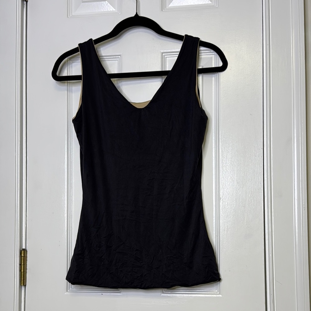 Black and Tan Reversible Fitted Tank Top with V-Neckline